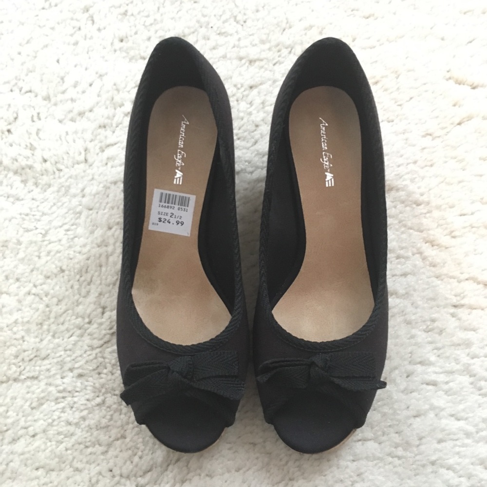 American Eagle Black Peep Toe Wedges - Size 2.5